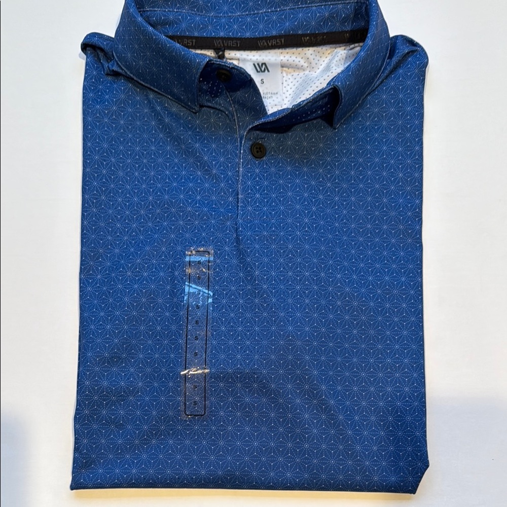 Men's VRST golf shirt- Blue Geometric Pattern Shirt
